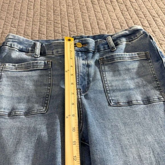 Express Mid Rise FlexX 70’s Flare Denim Jeans in Classic Blue - Picture 9 of 11